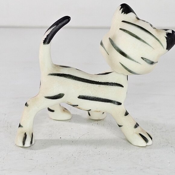 Striped Ceramic Cat Bobble Head Nodder Figurine Rhinestone Eyes Signed Numbered - Picture 5 of 9